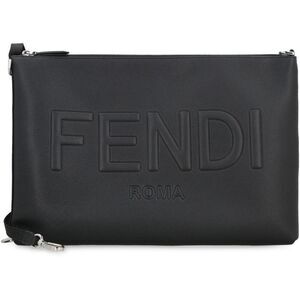 FENDI Embossed Logo Leather Pouch Men BLACK Bags & Pouches